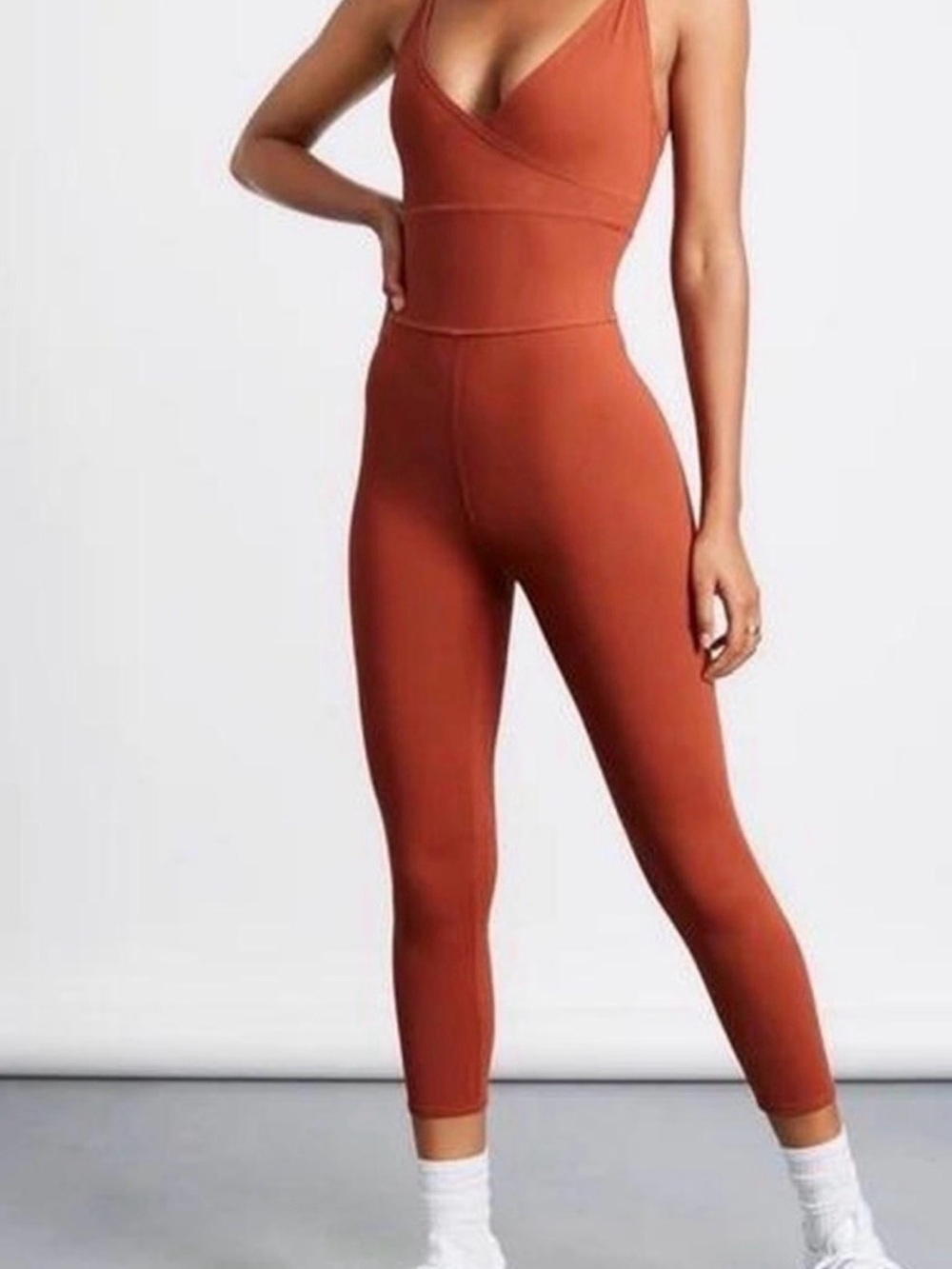 Tropic Of C Movement Shakti Orange Wrap Active Bodysuit Jumpsuit Workout Medium